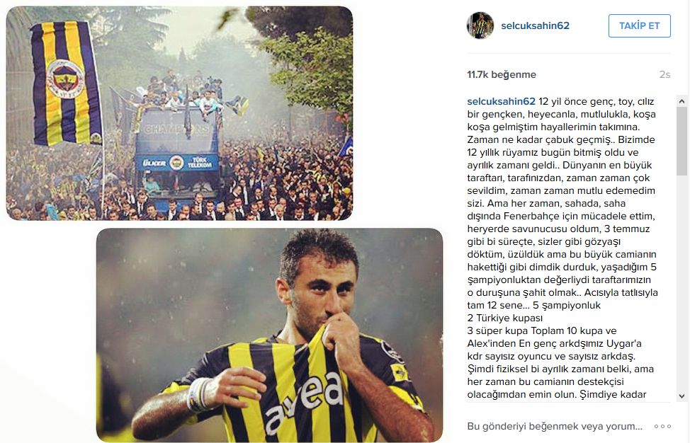 Selçuk Şahin'den Fenerbahçe'ye veda Selçuk Şahin'den Fenerbahçe'ye veda