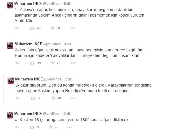 Muharrem İnce ağaç katliamı için özür diledi Muharrem İnce ağaç katliamı için özür diledi