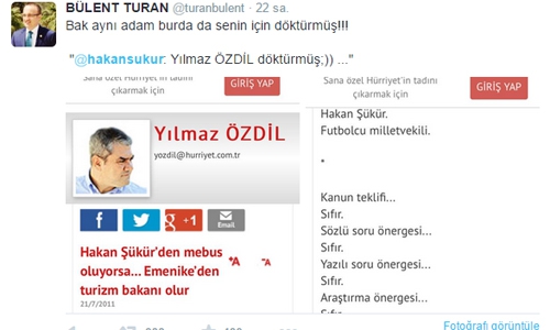 Hakan Şükür'ü susturan tweet Hakan Şükür'ü susturan tweet
