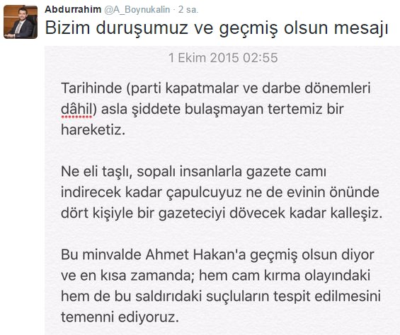 Abdurrahim Boynukalın Ahmet Hakan'a geçmiş olsun mesajı Abdurrahim Boynukalın Ahmet Hakan'a geçmiş olsun mesajı