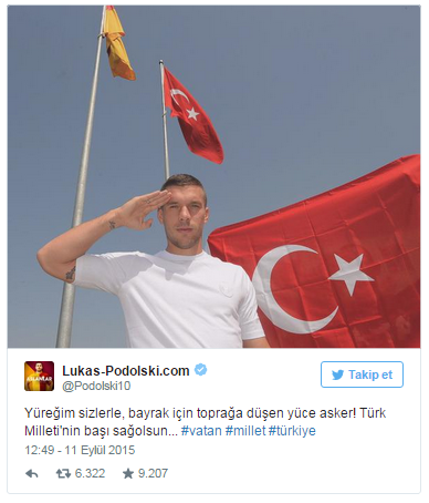 Podolski'den şehit mesajı... Podolski'den şehit mesajı...