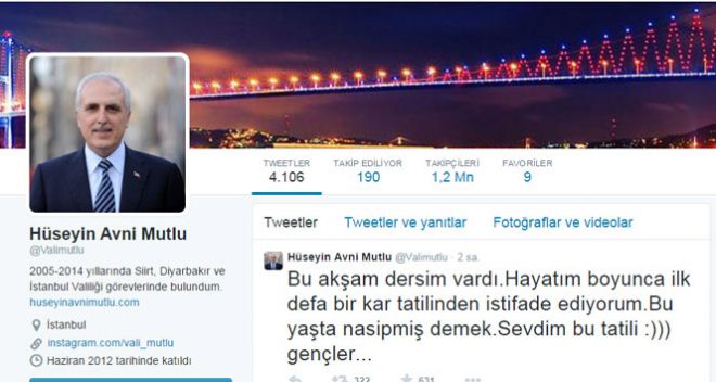 Eski Vali Hüseyin Avni Mutlu'dan ilginç tweet Eski Vali Hüseyin Avni Mutlu'dan ilginç tweet