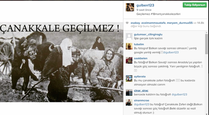 Gülben Ergen, Balkan Savaşı fotoğrafıyla Çanakkale Zaferi'ni kutladı Gülben Ergen, Balkan Savaşı fotoğrafıyla Çanakkale Zaferi'ni kutladı