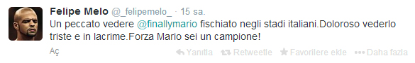 Melo'dan Balotelli'ye Twitter'da destek Melo'dan Balotelli'ye Twitter'da destek