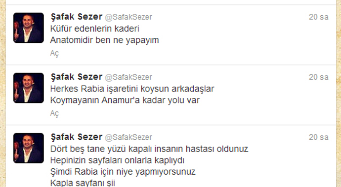 Şafak Sezer'den Twitter'da Rabia çıkışı