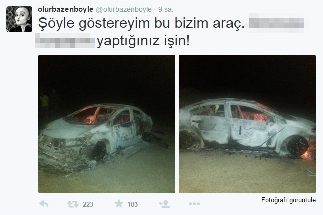 PKK'lılar HDP'ye oy veren avukatın aracını yaktı