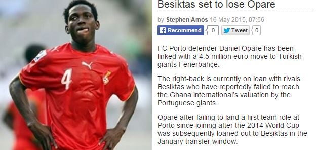 Opare ve Fenerbahçe iddiası Opare ve Fenerbahçe iddiası