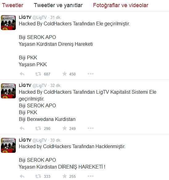 PKK yandaşları LİG TV'nin hesabını hackledi