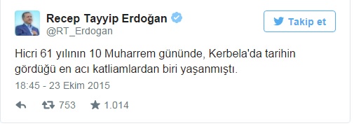 Cumhurbaşkanı'ndan Kerbela tweeti