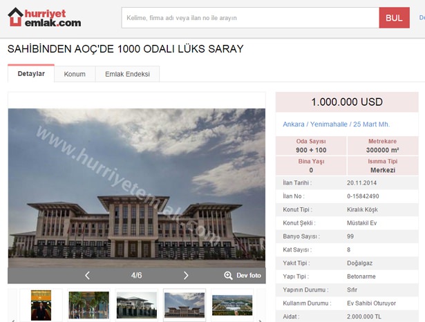 Hürriyet 'Ak Saray'ı satılığa çıkardı Hürriyet 'Ak Saray'ı satılığa çıkardı