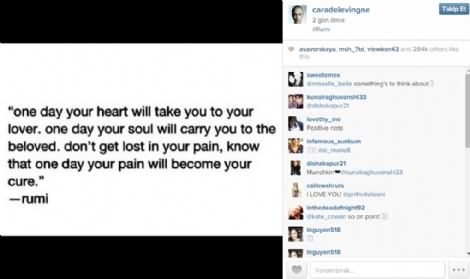 Cara Delevingne Mevlana'nın sözünü paylaştı Cara Delevingne Mevlana'nın sözünü paylaştı