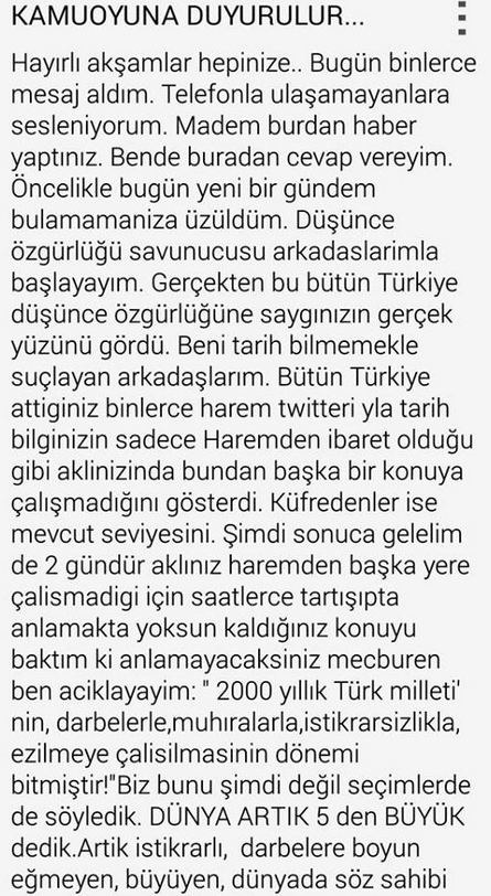 Babuşçu'dan yeni mesaj: 'İsteseniz de istemeseniz de...' Babuşçu'dan yeni mesaj: 'İsteseniz de istemeseniz de...'