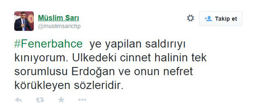 CHP'li vekilden skandal Fenerbahçe tweeti! CHP'li vekilden skandal Fenerbahçe tweeti!