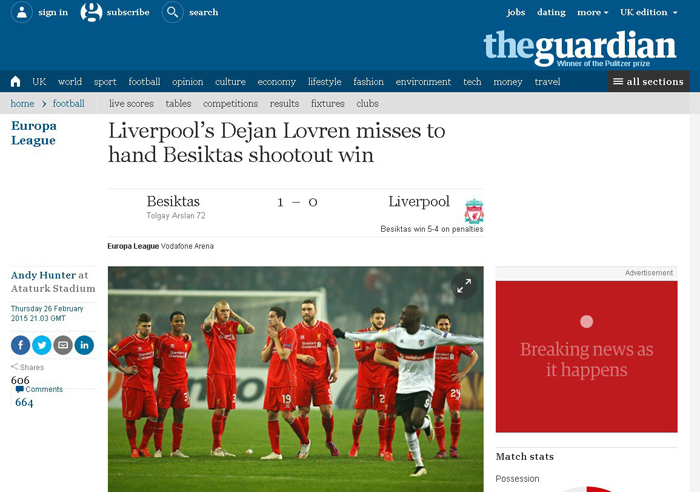 Dünya, Beşiktaş - Liverpool maçını bakın nasıl gördü! Dünya, Beşiktaş - Liverpool maçını bakın nasıl gördü!