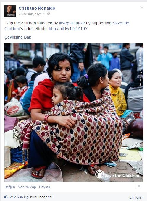 Ronaldo'dan Nepal'deki depremzedelere 7 milyon Euro Ronaldo'dan Nepal'deki depremzedelere 7 milyon Euro
