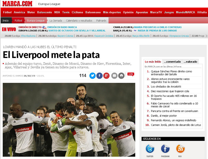 Dünya, Beşiktaş - Liverpool maçını bakın nasıl gördü! Dünya, Beşiktaş - Liverpool maçını bakın nasıl gördü!