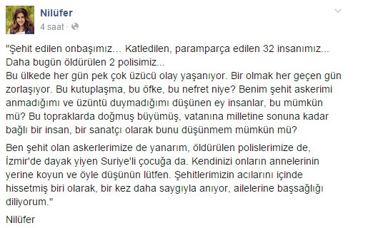 Nilüfer'den duygu dolu mesaj!
