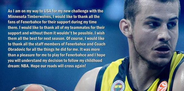 Nemanja Bjelica'dan Fenerbahçe'ye teşekkür