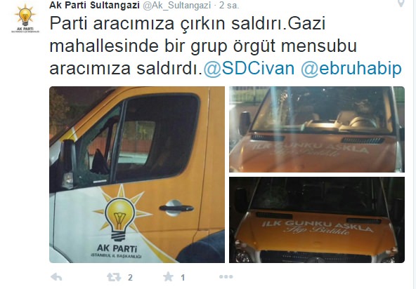 AK Parti aracına saldırı! AK Parti aracına saldırı!