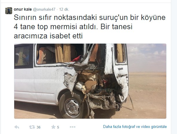 Top mermisi içinde yolcuların olduğu araca isabet etti Top mermisi içinde yolcuların olduğu araca isabet etti