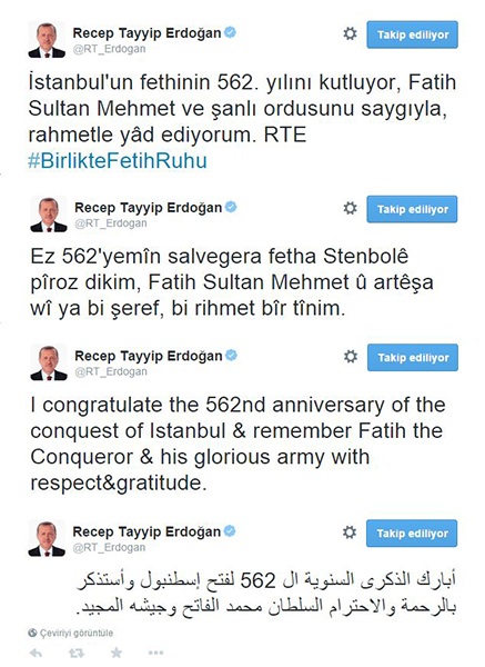 Cumhurbaşkanı Erdoğan dört dilde seslendi Cumhurbaşkanı Erdoğan dört dilde seslendi