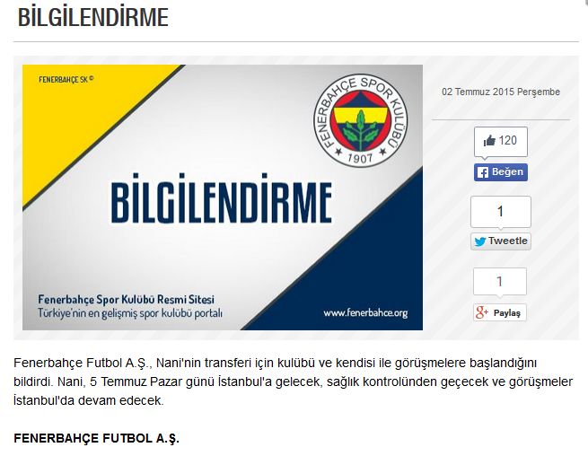 Ve Nani Fenerbahçe'de