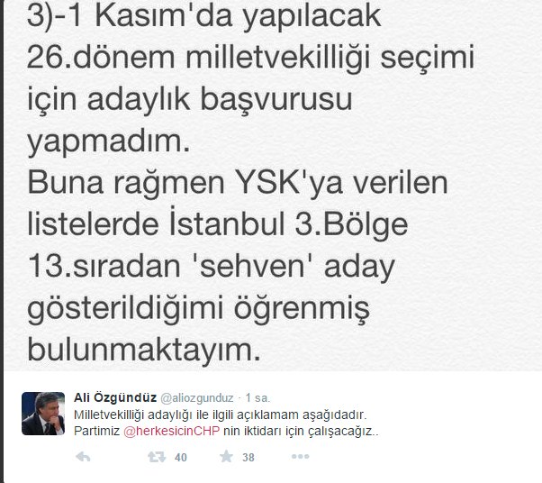 CHP, Ali Özgündüz'ü yanlışlıkla aday gösterdi CHP, Ali Özgündüz'ü yanlışlıkla aday gösterdi