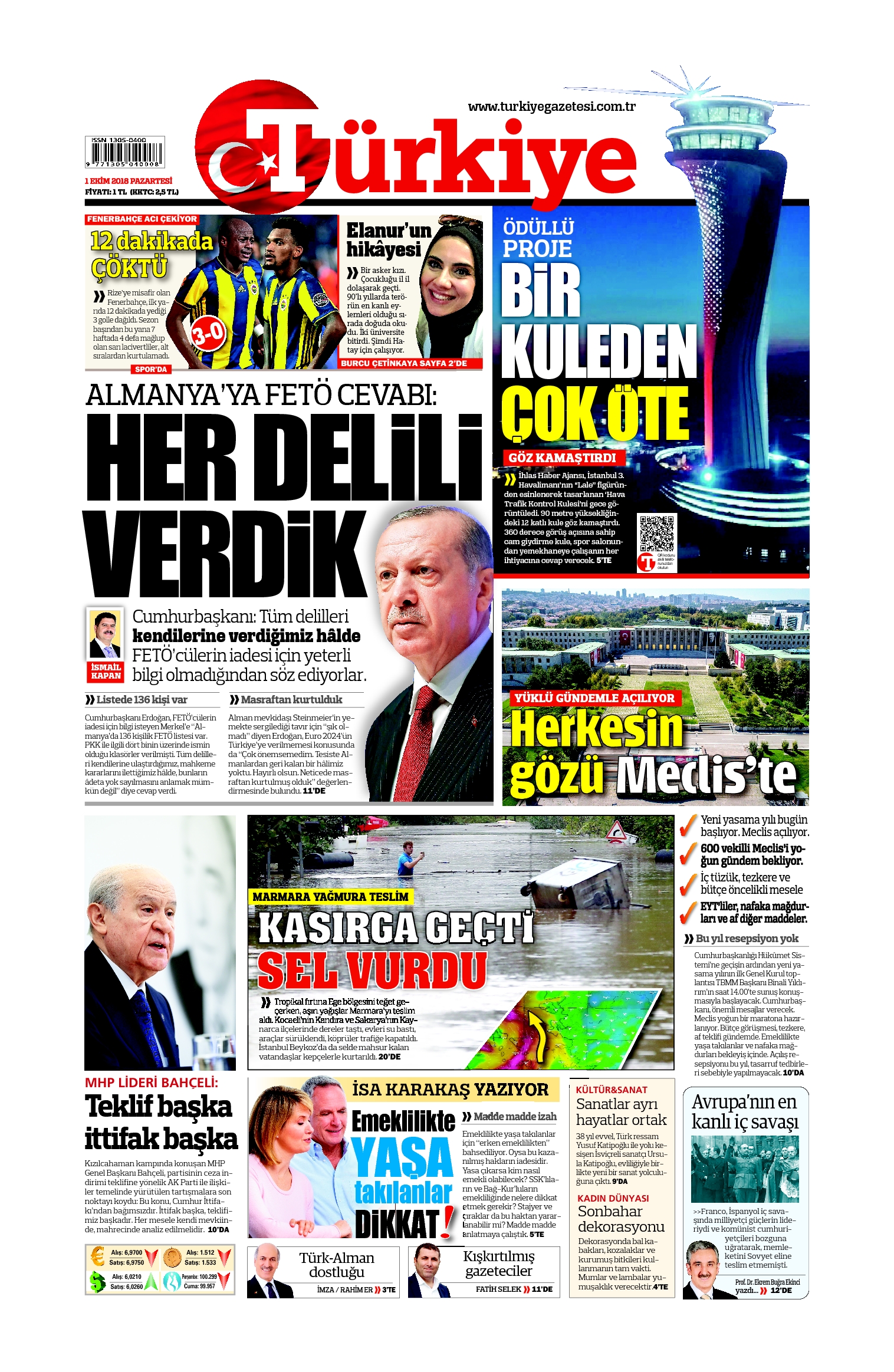 Türkiye Gazetesi e-gazete — 01 Ekim 2018