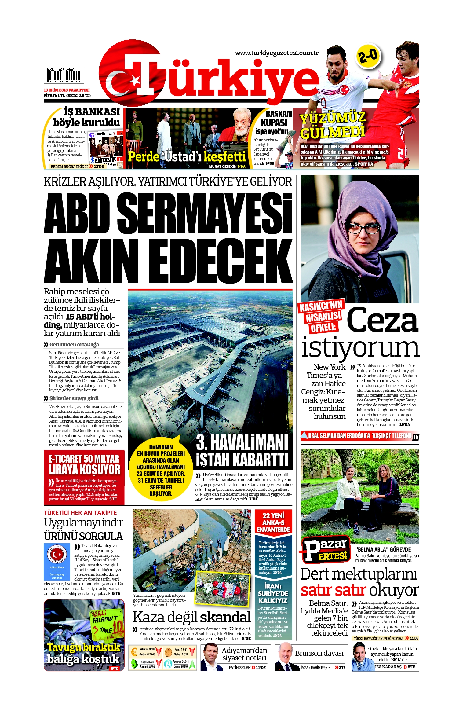 Türkiye Gazetesi e-gazete — 15 Ekim 2018