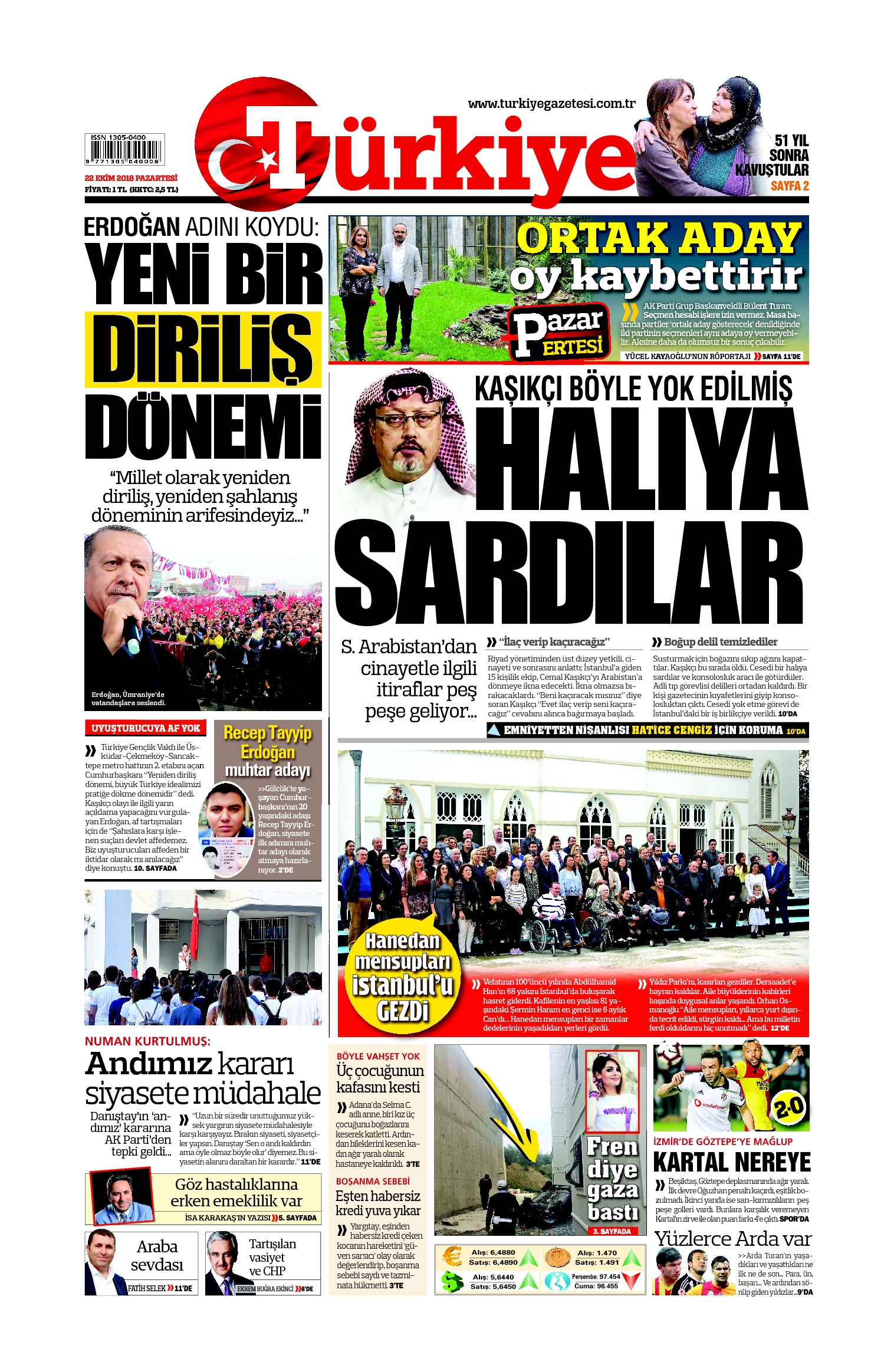 Türkiye Gazetesi e-gazete — 22 Ekim 2018