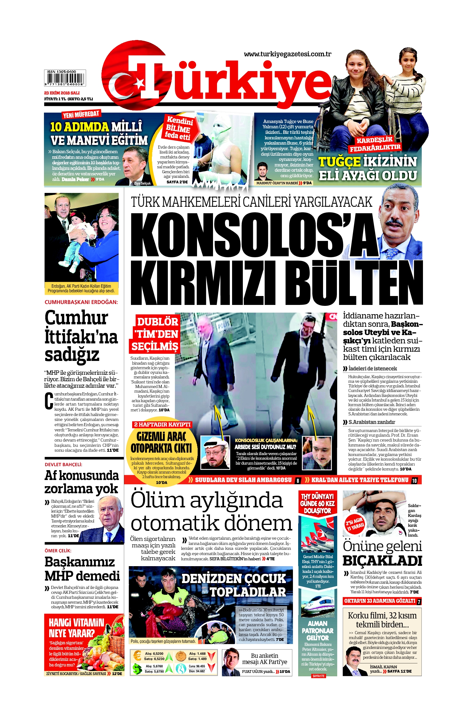 Türkiye Gazetesi e-gazete — 23 Ekim 2018