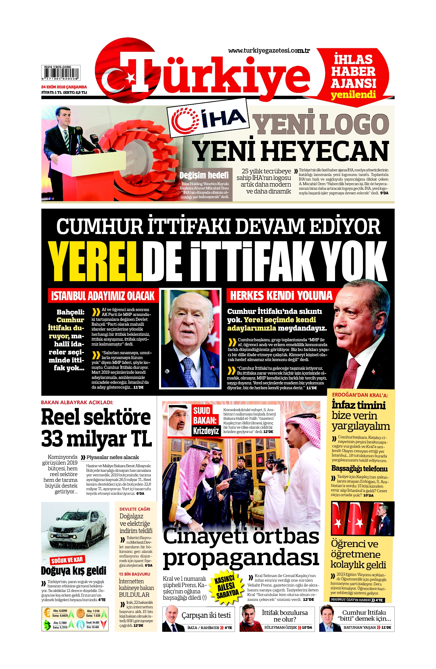 Türkiye Gazetesi e-gazete — 24 Ekim 2018