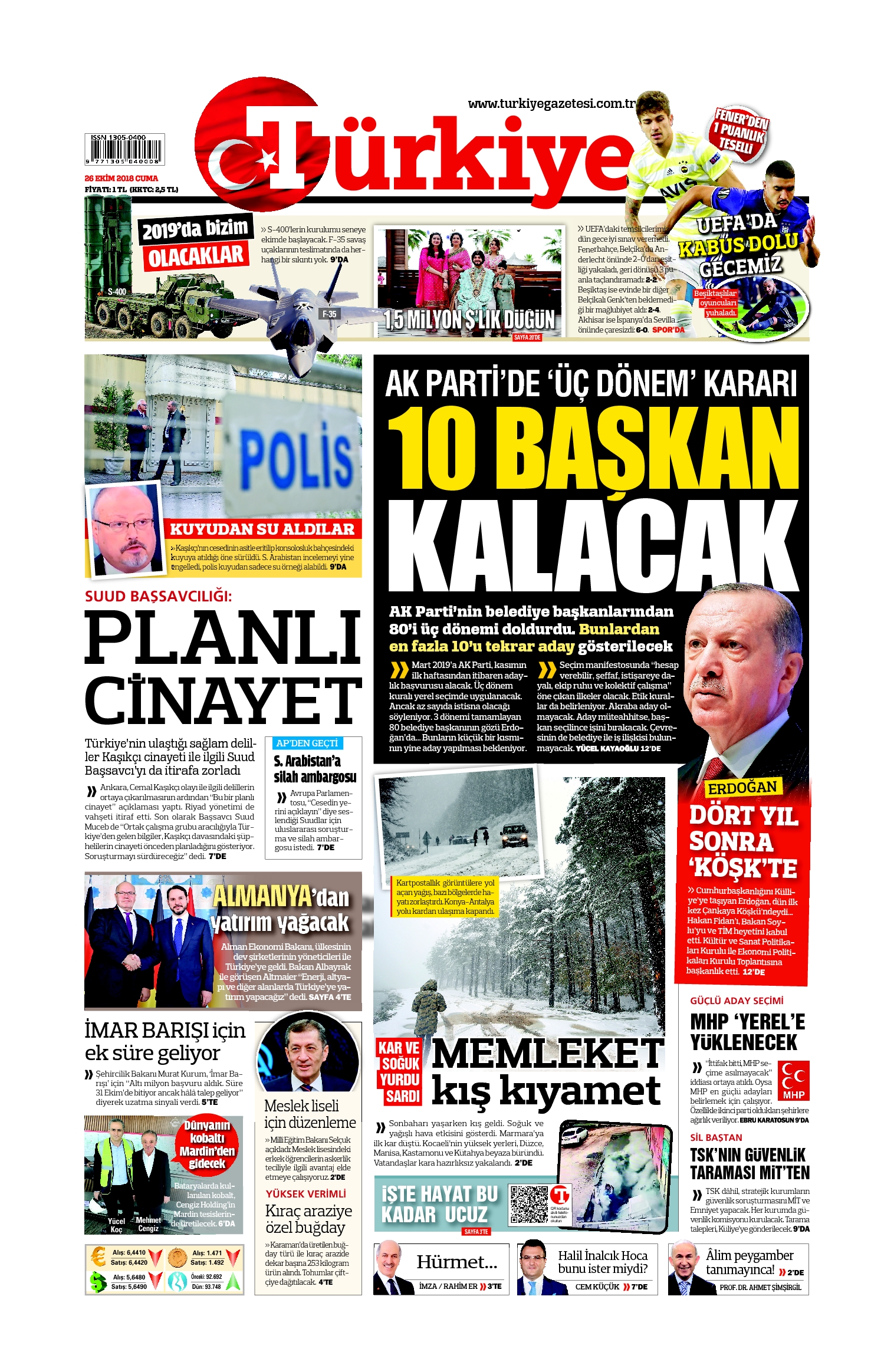 Türkiye Gazetesi e-gazete — 26 Ekim 2018