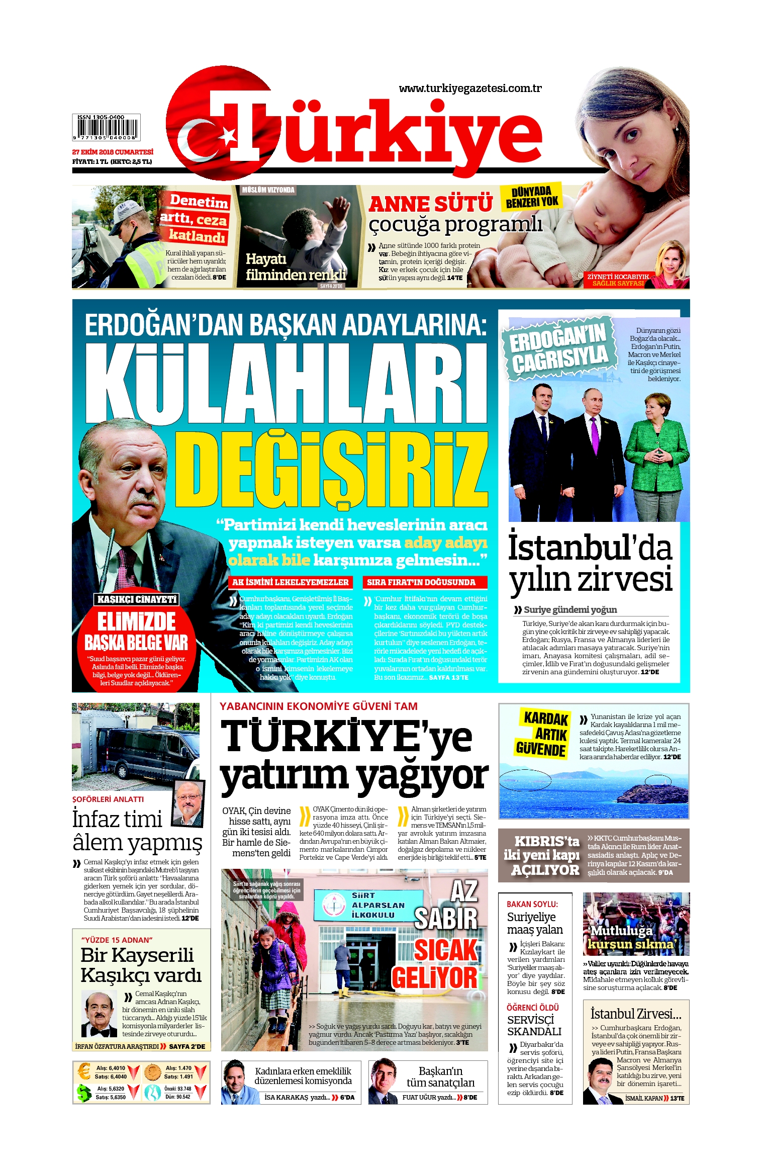 Türkiye Gazetesi e-gazete — 27 Ekim 2018